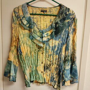 Women's Vintage Y2K Piano Watercolor Crinkle Fabric Blouse Size M/L